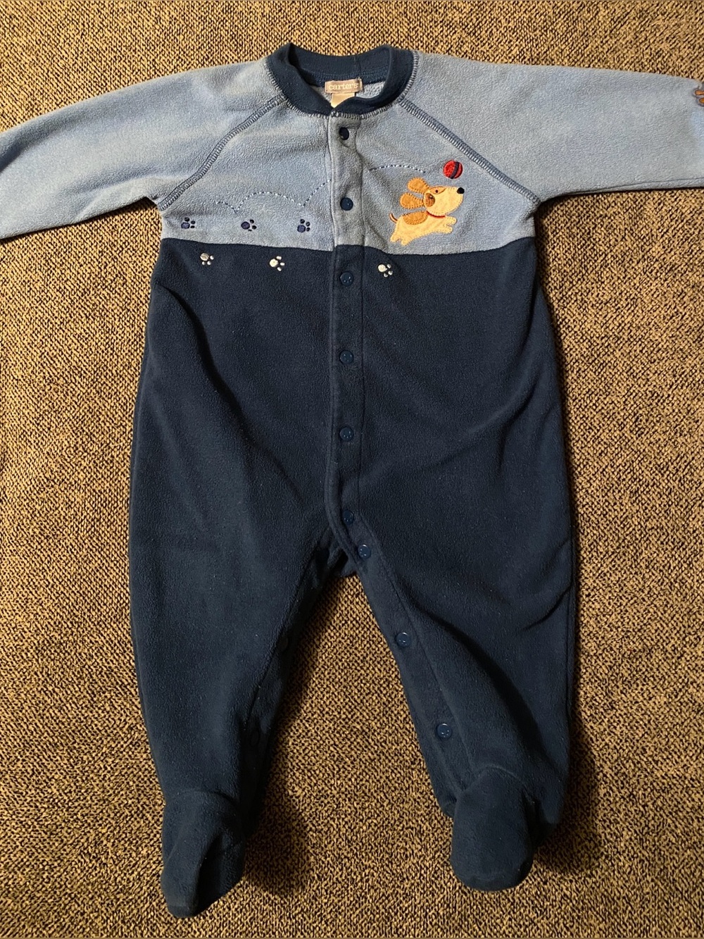 Carters Y2K Baby Fleece Footed One-Piece with Puppy Applique - Blue